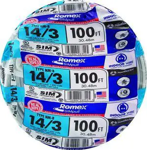 Southwire Romex Brand Simpull Solid Indoor 14/3 W/G NMB Cable 100ft coil - SW 63946828