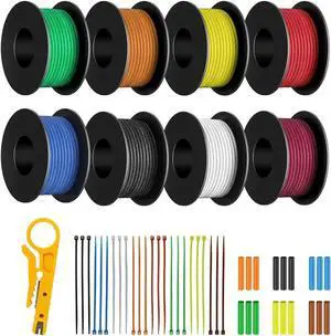 18 AWG Stranded Wire Spool, 25ft Each 8 Colors 18 Gauge Silicone Electrical Wire, Tinned Copper Wire, Flexible Silicone Hook up Wire Kit, Hookup Wire Kit for Automotive & DIY