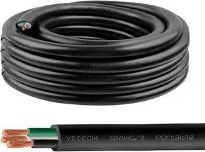 25ft 10/3 10 AWG Portable Power Cable (3 Conductor) - SOOW 600V 10 Gauge Electric Wire for Motor Leads, Portable Lights, Battery Chargers and Machinery - 3 Conductor - 25 Feet Electrical Cord