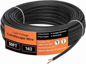 14/2 Low Voltage Landscape Wire, 14 Gauge Wire 2 Conductor 50 Feet, Low Voltage Wire, Outdoor Direct Burial Electrical Wire, Copper Wire