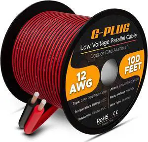 G-PLUG 12 Gauge Wire, 12 AWG Electrical Wire 100FT, 2 Conductor Red Black Flexible Wire Low Voltage Lights, LED Lighting, Speaker, Automotive, Landscape Wire, Home Outdoor Electrical Cable 12V/24V DC