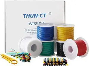 18 AWG PVC Electrical Wire,THUN-CT Electrical Wire Kit 6 Colors (20ft Each),Tinned Copper Wire, 18 Gauge Stranded Hook Up Wires Kit