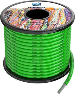 3.3mm² 12awg Silicone Electrical Wire Cable Green 30FT 12 Gauge Hookup Wires kit Stranded Tinned Copper Wire Flexible and Soft High Temperature Resistance