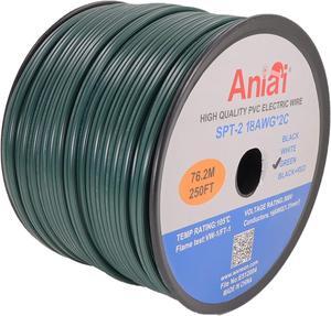 SPT-2 18/2 Low Voltage Landscape Lighting Copper Wire - 250 Feet Green 18 Gauge Wire 2-Conductor - UL Listed 18/2 Wire Electrical Wire
