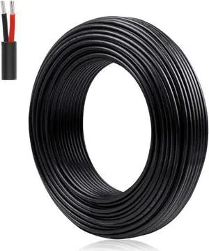 22 Gauge 2 Conductor Electrical Wire, 20M/65.6ft 22 AWG Insulated Stranded Hookup Wire, Black PVC Jacketed Tinned Copper Extension Cord, Flexible Low Voltage LED Cable for LED Strips Lamps Lighting