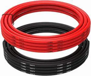 12 Gauge Electrical Wire 20 Feet [10 ft Black and 10 ft Red] Tinned Copper Wire Stranded Wire - 12 AWG Silicone Wire - Flexible Silicone Wire Works Well for RC car, Drone