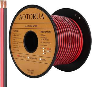 100FT 16/2 Gauge Red Black Cable Hookup Electrical Wire, 16AWG 2 Conductor 2 Color Flexible Parallel Zip Wire LED Strips Extension Cord 12V/24V DC Cable for LED Ribbon Lamp Tape Lighting