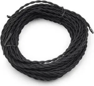 Black Twisted Cloth Covered Wire, 2-Conductor 18-Gauge Antique Industrial Fabric Electrical Cord Cable, Vintage Style Lamp Cord Strands 50 Feet