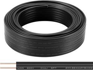 SPT-1 50FT 18/2 Electrical Wire, 18 Gauge 2 Conductors Lighting Copper Wire, Hookup LED Lighting Strips Flexible Wire Extension Cord, Black