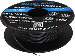 BNTECHGO 24 Gauge Silicone Wire Spool 250 ft Black Flexible 24 AWG Stranded Tinned Copper Wire