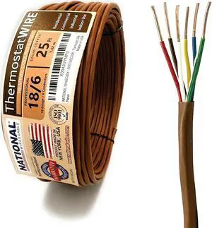 18/6 25Ft. NATIONAL Wire&Cable Thermostat Doorbell HVAC Heating Control Professional Cable Wire - Made in USA - 100% Solid Copper Conductors, CL2 ETL Listed, Low Voltage Applications Use