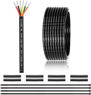 22 Gauge 6 Conductor Electrical Wire 25FT, UL 2464 22 AWG 6 Wire Cable Tinned Copper PVC Stranded 22/6 Core Wire for LED Lighting, Outdoor Low Voltage Extension Cable, Automotive etc.