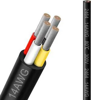 14 Gauge 4 Conductor Electrical Wire, 50FT 14AWG Black PVC Stranded Tinned Copper 4 Wire Cable, 14/4 Cord Extension Cable for LED Lamp Lighting, Automotive, Speaker, Audio, Power etc.