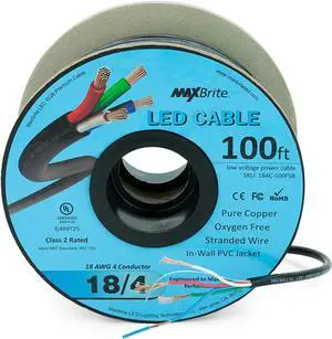 100 ft. 18AWG Low Voltage LED Cable 4 Conductor Black Sleeve In-Wall RGB Wire UL Class 2 Certified