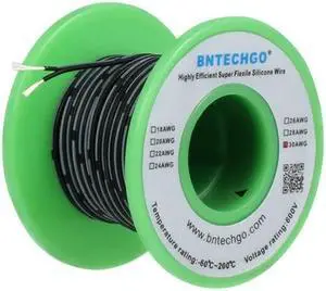 BNTECHGO 30 Gauge Silicone Ribbon Cable Flexible 2P Black 100 ft Flat Cable 30 AWG Stranded Tinned Copper Wire