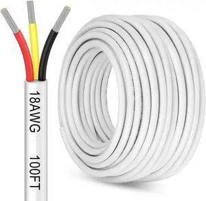 100FT 18 Gauge 3 Conductor Electrical Wire,18/3 Low Voltage Landscape Wire, 18 AWG Stranded Tinned Copper 3 Wire Cable for LED Lighting Strips Automotive Marine, White