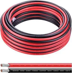 8 Gauge Wire,iGreely 8 AWG Tinned Copper Electrical Wire Cable, 2 Single Conductor Insulated Marine Wire for Solar Panel Car Auto Marine Speaker,Low Voltage Wire for Lighting-20Ft Black&20Ft Red