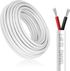 18 Gauge 2 Conductor Electrical Wire, 32.8FT White Stranded Low Voltage 18/2 Cable PVC Case, 18 AWG Tinned Copper 2 Wire Cable Extension Power Cable for Strips LED Lamp Lighting Automotive