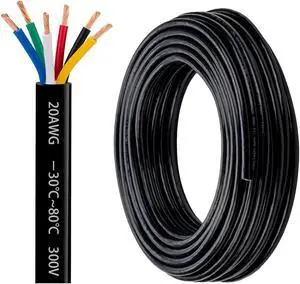 20 Gauge 6 Conductor Electrical Wire 20 AWG 6 Wire Oxygen-Free Copper PVC Stranded 26FT 20/6 Wire for LED Lighting Outdoor Low Voltage Extension Cable Automotive Etc (20AWG-6C, 26FT)