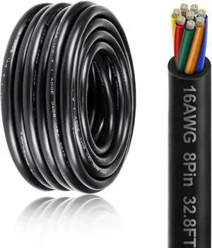 16 Gauge 8 Conductor Electrical Wire, 32.8FT 16AWG PVC Thermostat Wire, Low Voltage Landscape Wire, Flexible Cord for LED Lighting Strips Automotive Garden Bell Speaker