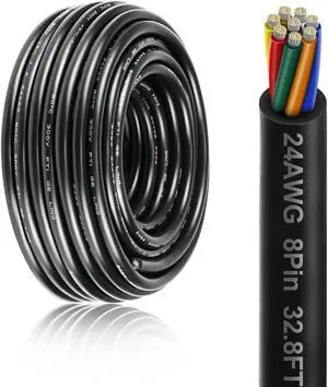 24 Gauge 8 Conductor Electrical Wire, 32.8FT 24AWG PVC Thermostat Wire, Low Voltage Landscape Wire, Flexible Cord for LED Lighting Strips Automotive Garden Bell Speaker