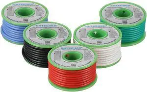 BNTECHGO 16 Gauge Silicone Wire Kit Red Black White Blue and Green Each 25ft 16 AWG Stranded Tinned Copper Wire