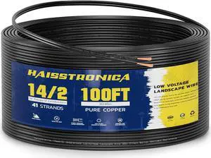 Low Voltage Landscape Wire,14/2 100FT haisstronica Landscape Lighting Copper Wire 14 Gauge 2 Conductor Landscaping Lights Wired Outdoor Direct Burial Electrical Wire