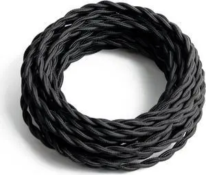 25ft Fabric Cloth Covered Lamp Twisted Wire,PRUNLLA Vintage 18/2 Industrial Electrical Cord,18-Gauge Antique Style for Retro Lamp,DIY Projects(Black)