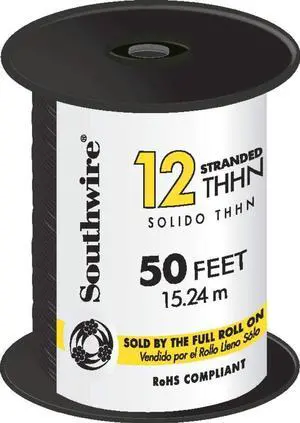 Southwire 22964183 50 ft. 12 Black Stranded CU THHN Wire