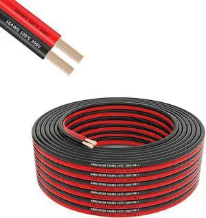 16 Gauge 2 Conductor Flexible Parallel Electrical Wire 100ft Red Black Low Voltage PVC Cord 16/2 AWG Stranded Oxygen Free Copper Cable for Automotive Solar Panel Led Strip Lighting Marine Battery.