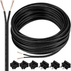 SPT-1 100 ft 18/2 Wire Electrical Wire with 6 Plugs 18 AWG Wire 18 Gauge Wire for LED Lighting Strip Lamp, Lamp Extension Cable, Residential Outdoor Commercial Industrial, Black