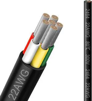 22 Gauge 6 Conductor Electrical Wire, 50FT 2464 22AWG 6 Wire Cable PVC Stranded Tinned Copper, 22/6 Cord Extension Low Voltage Cable