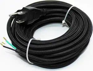 18/3 20Ft Vintage Electrical Wire with Plug Lamp Cord Rayon Covered Braided Black 18 AWG 3 Conductor 20 Feet Flexible Fabric Pendant Lighting Power Antique Cable(10A) 18/3 20Ft Vintage Electrical Wire with Plug Lamp Cord Rayon Covered Braided Black 18 AWG 3 Conductor 20 Feet Flexible Fabric Pendant Lighting Power Antique Cable(10A)