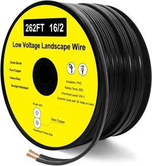16/2 Low Voltage Landscape Wire, 16 Gauge Wire 2 Conductor 262FT/80M, Low Voltage Wire, Outdoor Direct Burial Electrical Wire, Copper Wire