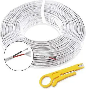 22 AWG Electrical Wire 66FT Hookup Cable White Jacketed 2 Conductor Wire 3.5mm Dia Tinned Copper with Flexible PVC Insulated Wire Extension Cord for Home, LED Strip, Lamp with 1 Free Wire Stripper