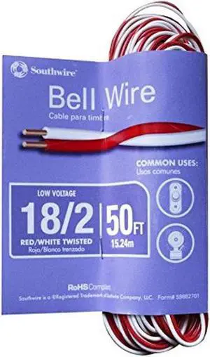 Southwire 64267201 Red/White Bell Wire, 50 Foot