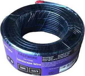 50ft 12 Gauge Wire 2 Conductors, 12/2 Low Voltage Landscape Wire, Low Voltage Wire, Outdoor Direct Burial Electrical Wire, Copper Wire,Underground Low-Energy Circuit Cable (50ft, 12/2)