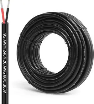 20 Gauge 2 Conductor Electrical Wire, 50FT 20AWG Stranded PVC Cord Tinned Copper Flexible Low Voltage Cable, Flexible Extension Power Cord for LED Strips, Indoor Lamps, Landscape Lighting, Automotive