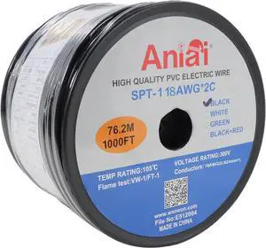 SPT-1 18/2 Low Voltage Landscape Lighting Copper Wire - 1000 Feet Green 18 Gauge Wire 2-Conductor - UL Listed 18/2 Wire Electrical Wire
