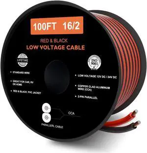16 Gauge Wire 2 Conductors 100FT Speaker Wire 16AWG Copper Clad Aluminum Copper Wire Red and Black Wire Automotive Wire Hookup Wire LED Light Wire 12V/24V DC Cable