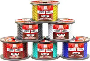 22 Gauge Wire Combo 6 Pack 12V 100'FT per Roll (600 ft Total) 22 Gauge Auto Wire Copper Clad Aluminium Low Voltage 22 Gauge Wire