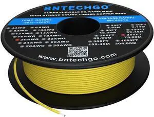 BNTECHGO 20 Gauge Silicone Wire Spool 250 ft Yellow Flexible 20 AWG Stranded Tinned Copper Wire