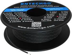 BNTECHGO 22 Gauge Silicone Wire Spool 250 ft Black Flexible 22 AWG Stranded Tinned Copper Wire