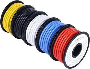 12 AWG Flexible Silicone Wire 50ftRed, Black, Blue, Yellow, White 5 Colors Each 10ft/Spool High Temperature 12 Gauge Stranded Tinned Copper Electrical Wire 200