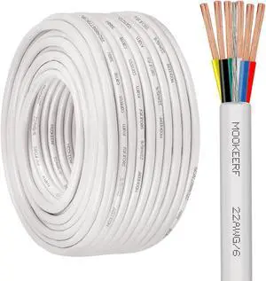 22/6 22AWG Shielded Wire 6 Conductor 100FT Shielded Plenum Cable White CL3P Jacket Alarm Control Cable Stranded Pure Copper for Low Voltage LED,Burglar System,Fire Detector,Security Station
