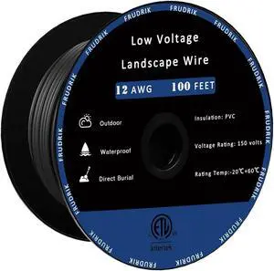 Low Voltage Landscape Lighting Wire - Outdoor Direct Burial Underground Low-Energy Circuit Cable (12/2 Black, 100ft)