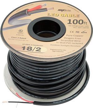 100 ft. 18AWG Low Voltage LED Cable, 2 Conductor, Outdoor Rated, Black Sleeve in-Wall Speaker Wire UL/cUL Class 2, Sunlight Resistant