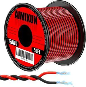 12 Gauge Electrical Wire 50FT, 12 AWG Wire 2 Pin Flexible Wire Red and Black Cable 12V Aluminum Copper Wire PVC 2 Conductors Red Black Parallel Wire Line DC Cable Low Voltage Wire 12V/24V
