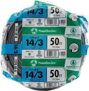 Woods 13057522 Romex SIMpull 14/3Uf-Wgx50 Type Uf-B Building Wire, 14/3, 50 Ft, PVC, Feet, Gray