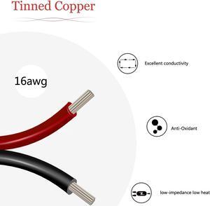 Heavy Duty 16 Gauge Stranded Copper Wire 2 Conductors 50 Feet, AWSOM 16AWG Tinned Copper Electrical Wire Red Black 2 Wire for LED Strip Lights, DC Wire, Speaker Wire, Doorbells Wire,Automotive Wire